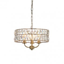 Endon Clifton 3 Light Glass Chandelier In Antique Brass Finish