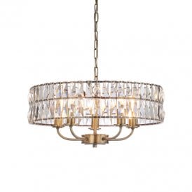 Endon Clifton 5 Light Glass Chandelier In Antique Brass Finish