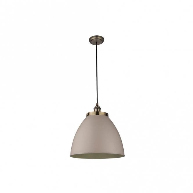 Endon Lighting Endon Endon Franklin Single Light Large Ceiling Pendant in Vintage Stone Colour Finish with Antiqued Brass Details