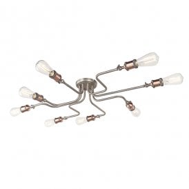 Endon Hal 8 Light Semi Flush Ceiling Fitting in Aged Pewter and Aged Copper Finish