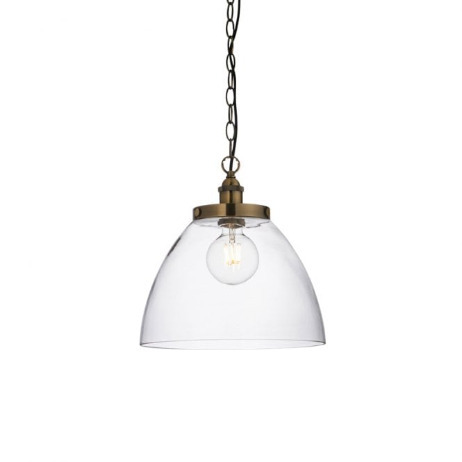 Endon Lighting Endon Hansen Single Light Glass Ceiling Pendant In Antique Brass Finish