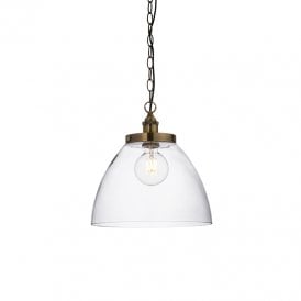 Endon Hansen Single Light Glass Ceiling Pendant In Antique Brass Finish