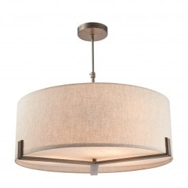 Endon Hayfield 3 Light Ceiling Pendant in Brushed Bronze Finish with Natural Linen Shade