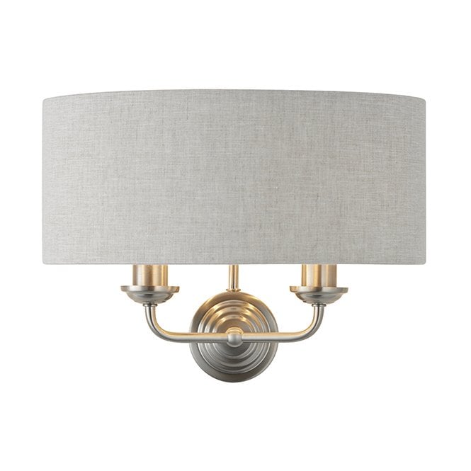 Endon Lighting Endon Highclere Twin Wall Light In Brushed Chrome Finish With Natural Shade