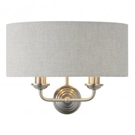 Endon Highclere Twin Wall Light In Brushed Chrome Finish With Natural Shade