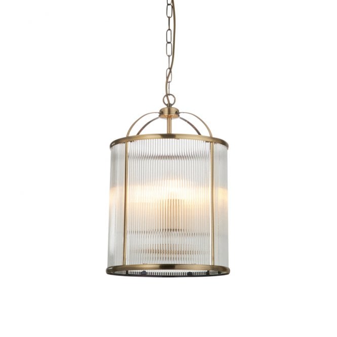 Endon Lighting Endon Lambeth Large 4 Light Glass Ceiling Pendant In Antique Brass Finish