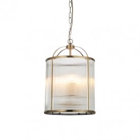 Endon Lambeth Large 4 Light Glass Ceiling Pendant In Antique Brass Finish