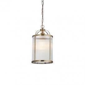 Endon Lambeth Single Light Glass Ceiling Pendant In Antique Brass Finish