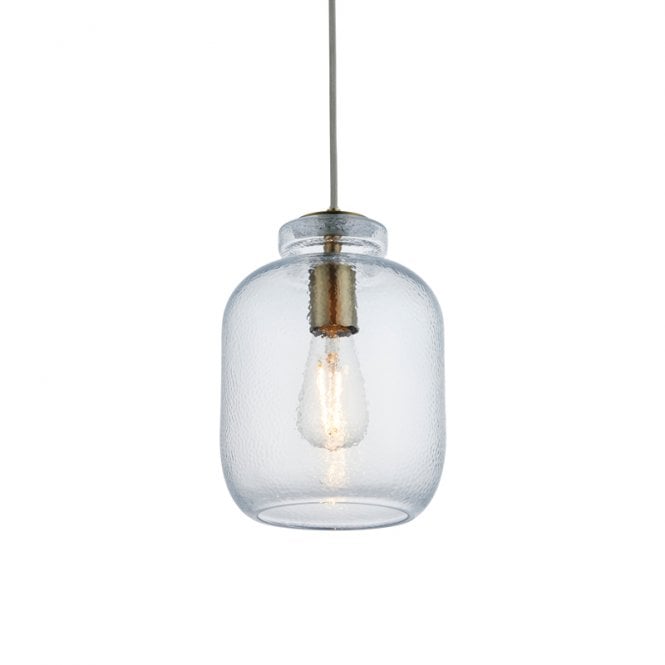 Endon Lighting Endon Lyra Single Light Glass Ceiling Pendant In Antique Brass Finish