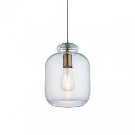 Endon Lyra Single Light Glass Ceiling Pendant In Antique Brass Finish