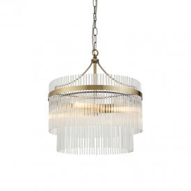 Endon Marietta 3 Light Glass Chandelier In Antique Brass Finish