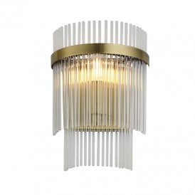 Endon Marietta Single Light Glass Flush Wall Fitting In Antique Brass Finish