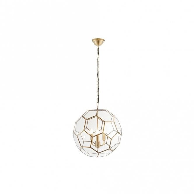 Endon Lighting Endon Miele 3 Light Ceiling Pendant in Antique Brass and Clear Glass