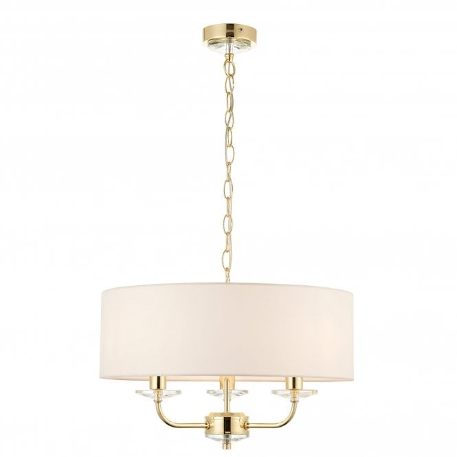 Endon Lighting Endon Nixon 3 Light Ceiling Pendant In Brass Finish With White Silk Shade