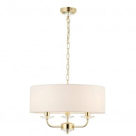 Endon Nixon 3 Light Ceiling Pendant In Brass Finish With White Silk Shade