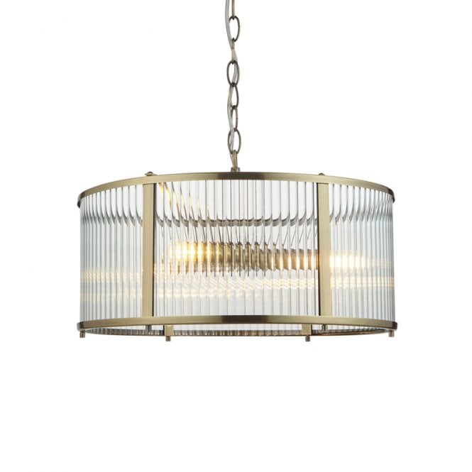 Endon Lighting Endon Ridgeton 3 Light Glass Ceiling Pendant In Antique Brass Finish