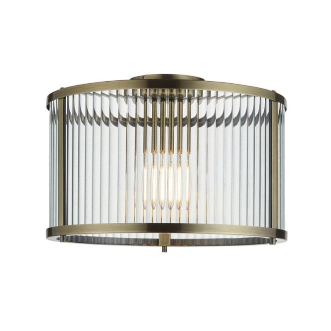 Endon Lighting Endon Ridgeton Single Light Glass Flush Ceiling Fitting In Antique Brass Finish
