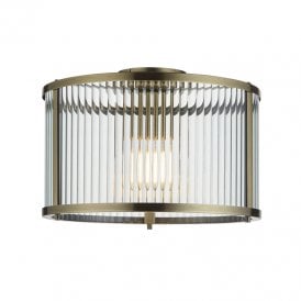 Endon Ridgeton Single Light Glass Flush Ceiling Fitting In Antique Brass Finish