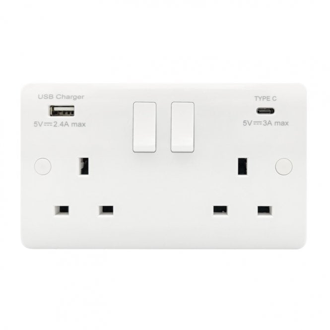 Envirolight Lighting Envirolight Verve Double UK Socket with USB A+C Charging Ports - White