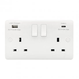 Envirolight Verve Double UK Socket with USB A+C Charging Ports - White