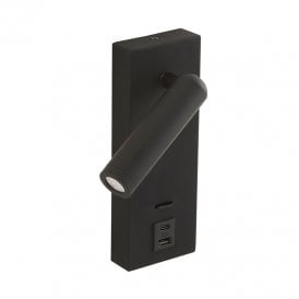Wren LED Reading Light with USB Port - Matt Black