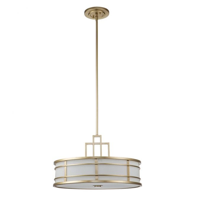 Feiss  Fusion 3 Light Glass Ceiling Pendant In Natural Brass