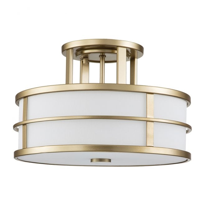 Feiss  Fusion 3 Light Glass Semi-Flush Ceiling Fitting In Natural Brass