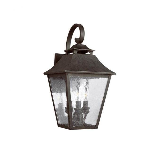 Feiss Galena 3 Light Large Outdoor Wall Lantern in Sable Finish with Seeded Glass