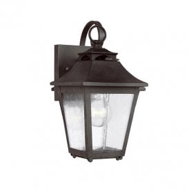Feiss Galena Single Light Small Outdoor Wall Lantern in Black Finish with Seeded Glass