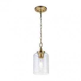 Feiss Hounslow Single Light Mini Ceiling Pendant In Burnished Brass With Clear Glass