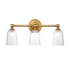 Feiss Huguenot Lake 3 Light Bathroom Wall Fitting in Burnished Brass Finish With Seeded Clear Glass
