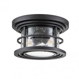 Feiss Lighthouse 2 Light Outdoor Flush Ceiling Fitting in Textured Black with Clear Seeded Glass