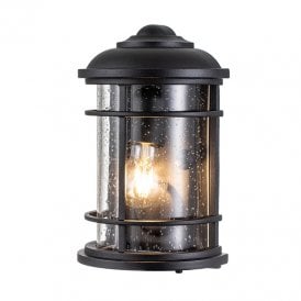 Feiss Lighthouse Single Light Half Wall Lantern in Textured Black finish With Seeded Clear Glass