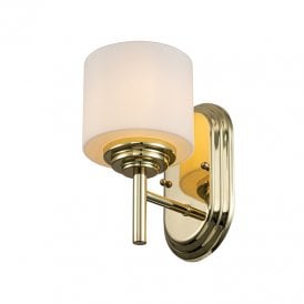 Feiss Malibu Single Light Bathroom Wall Light In Polished Brass With Opal Glass Shade