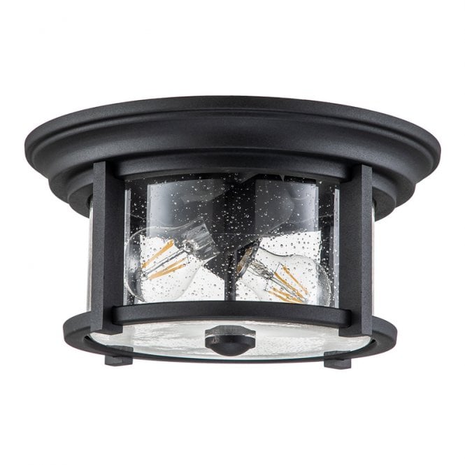 Feiss  Merrill 2 Light Outdoor Flush Ceiling Fitting In Black Finish