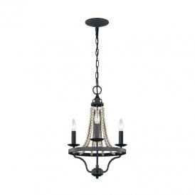 Feiss Nori 3 Light Chandelier In Weathered Zinc Finish With Driftwood Grey Beads