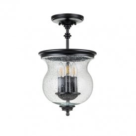 Feiss Pickering Lane 3 Light Glass Semi-Flush Ceiling Fitting In Black Finish