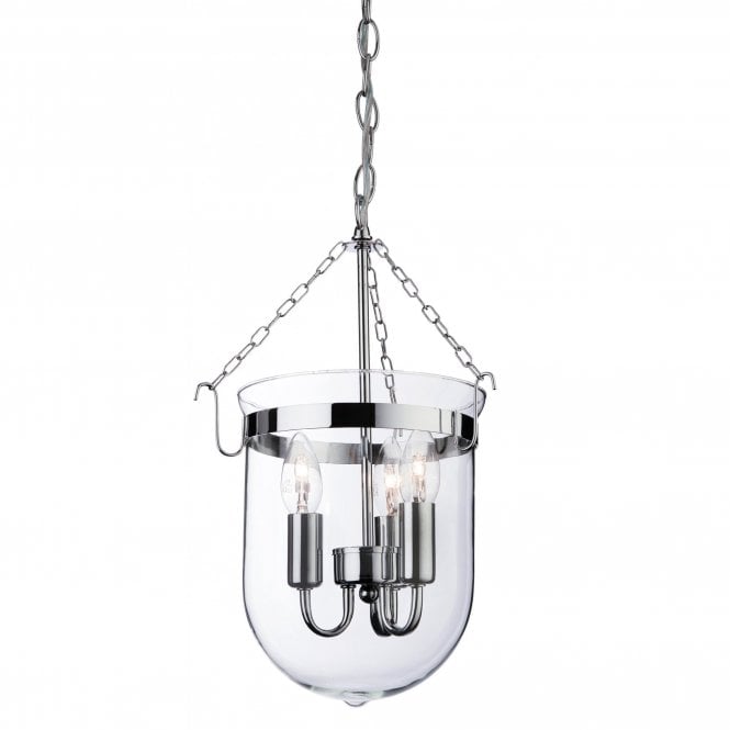 Firstlight 8636CH Regal 3 Light Ceiling Pendant In Polished Chrome Finish With Clear Glass Shade