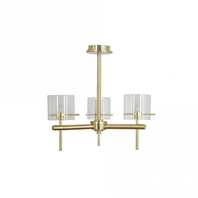 Forum Lighting 47026 Gene 3 Light Semi Flush Bathroom Ceiling Fitting In Satin Brass Finish And Clear Glass Shades