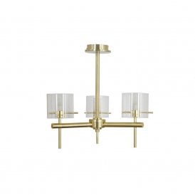 47026 Gene 3 Light Semi Flush Bathroom Ceiling Fitting In Satin Brass Finish And Clear Glass Shades