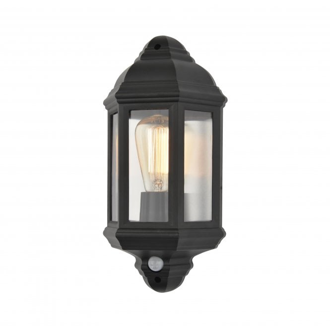 Forum Lighting CZ-26743-BLK Athena Single Light Half Lantern Coastal Outdoor Wall Fitting In Black Finish With PIR Sensor