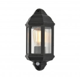 CZ-26743-BLK Athena Single Light Half Lantern Coastal Outdoor Wall Fitting In Black Finish With PIR Sensor