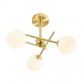 Forum Lindos 3 Light Semi-Flush Ceiling Light - Satin Brass