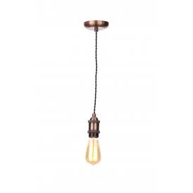 INL-27988-ACOP Dale Single Light Antique Copper Suspension Set with Black Twisted Cable