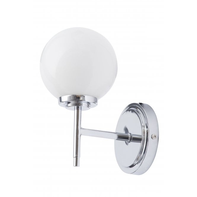 Forum Lighting Porto Single Light Bathroom Wall Fitting In Polished Chrome Finish With Opal Glass Shade