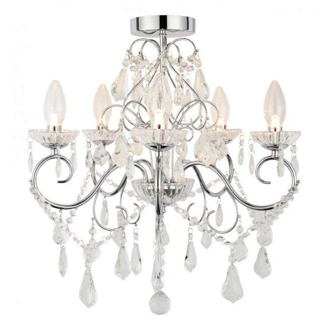 Forum Lighting SPA-19713-CHR Vela 5 Light Semi-Flush Bathroom Chandelier in Polished Chrome with Glass Detail