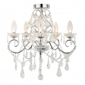 SPA-19713-CHR Vela 5 Light Semi-Flush Bathroom Chandelier in Polished Chrome with Glass Detail