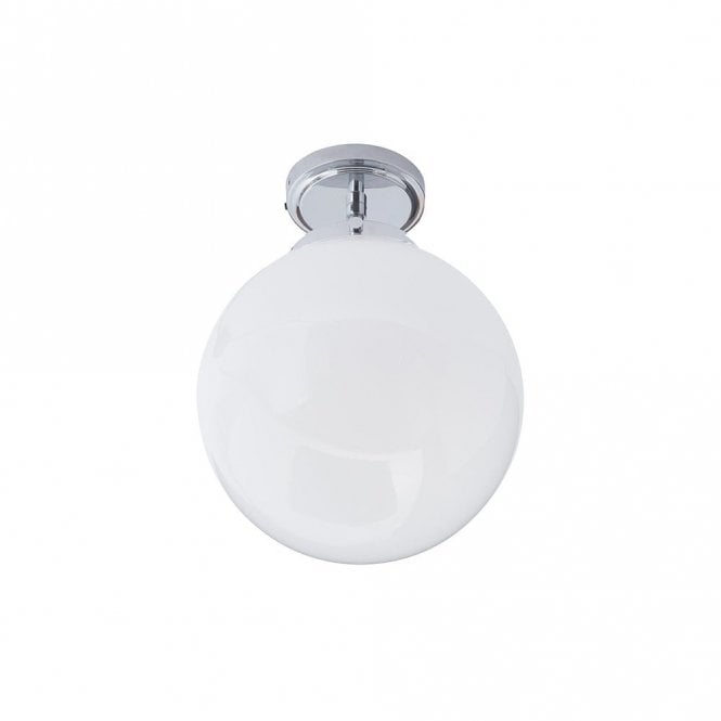 Forum Lighting SPA-31309-CHR Porto Single Light Bathroom Semi Flush Ceiling Fitting In Polished Chrome Finish With Opal Glass Shade