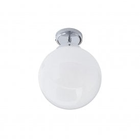 SPA-31309-CHR Porto Single Light Bathroom Semi Flush Ceiling Fitting In Polished Chrome Finish With Opal Glass Shade