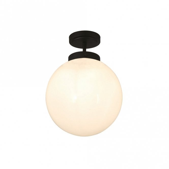 Forum Lighting SPA-31309-MBlk Porto Single Light Semi Flush Ceiling Fitting in Matt Black Finish with Opal Glass Shade